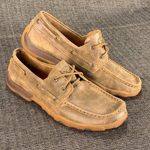 Twisted X Boat Shoes Driving Moc - Womens 9.5 - Leather Tan Brown Lace Up